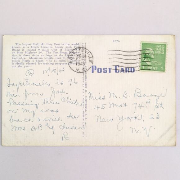 Vintage Linen Postcard 1943 Fort Bragg NC Observing Artilllery Fire Army Blimp - Picture 2 of 2